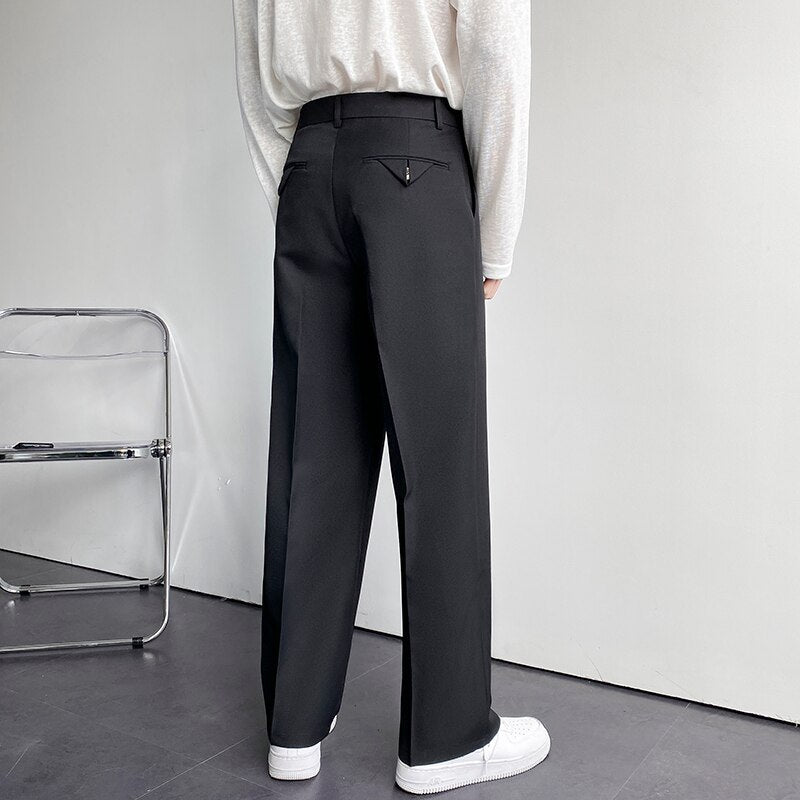 Solid Color Formal Suit Pants Men Korean Fashion Loose Casual Pants Men Harajuku Streetwear Wide-leg Straight-leg Pants Men