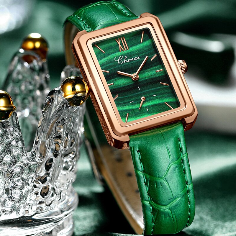 CHENXI Top Brand Luxury Women Elegant Quartz Watch Malachite Green Casual Waterproof Leather Ladies Wristwatch Relogio Feminino