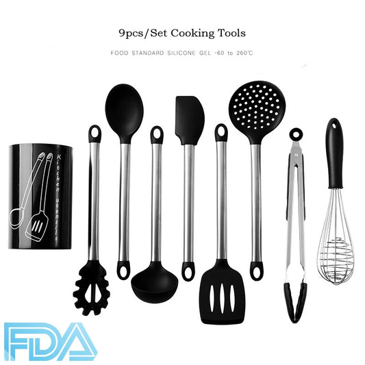 9pcs/set Silicone Turner Soup Spoon Spatula Scraper Pasta Server Egg Beater Kitchen Utensils Cooking Tools Kitchenware Set