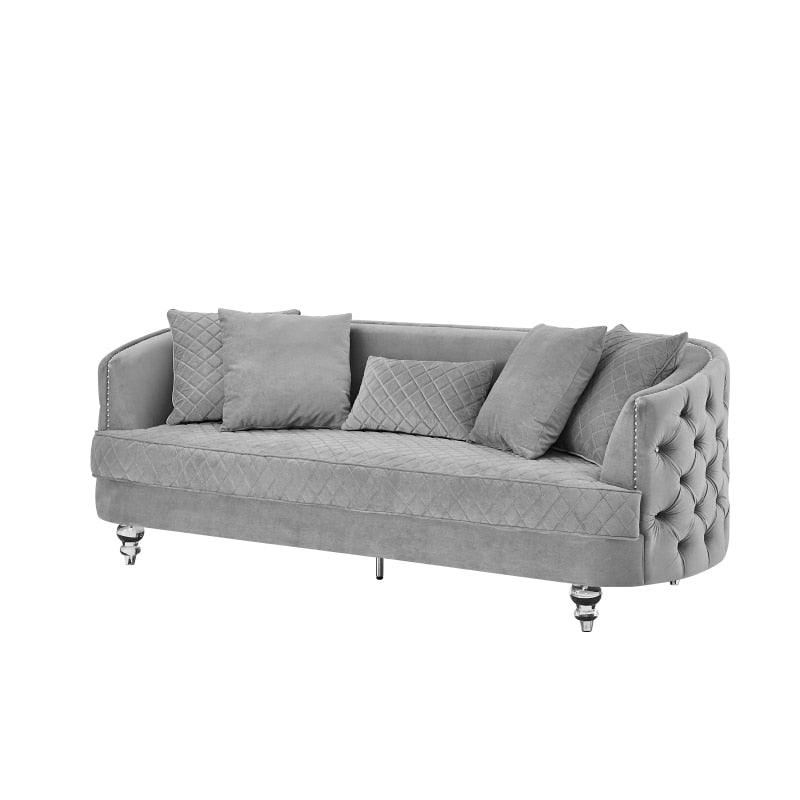 3 Piece Living Room Chesterfield Sofa Set, 3-Seater Sofa, Loveseat and Sofa Chair, with Copper Nail Tufted Back Gray