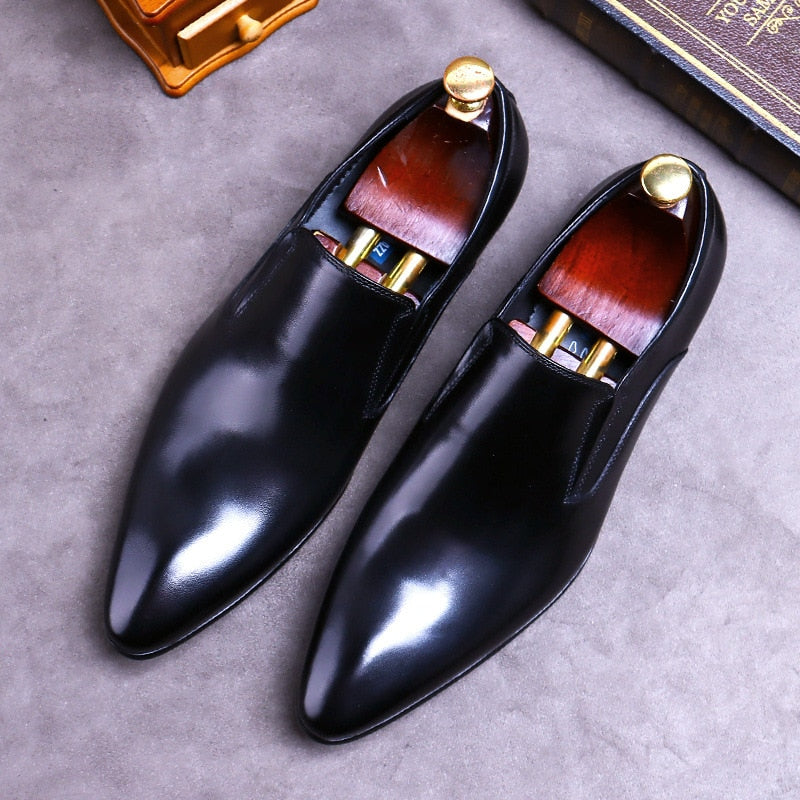 Desai Top Layer Cowhide Shoes Men&#39;s Shoes Genuine Leather Business Dress Shoes Men British Pointed Toe Formal Slip-On Shoes