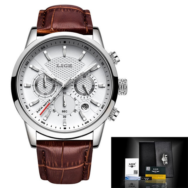 2022 LIGE Men&#39;s Watches Top Brand Luxury Men Wrist Watch Leather Quartz Watch Sports Waterproof Male Clock Relogio Masculino+Box