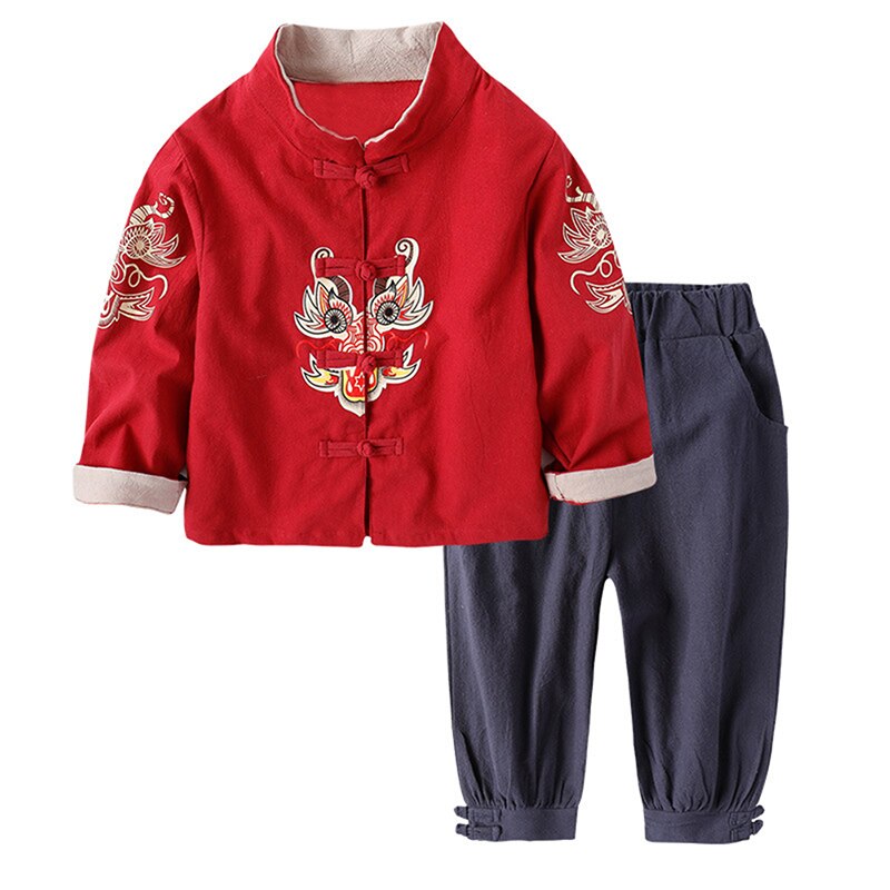 Mudkingdom Boys Girls Outifts Chinese New Year Clothes Kids Costume Tang Jacket Coats and Pants Suit Children Clothing Sets