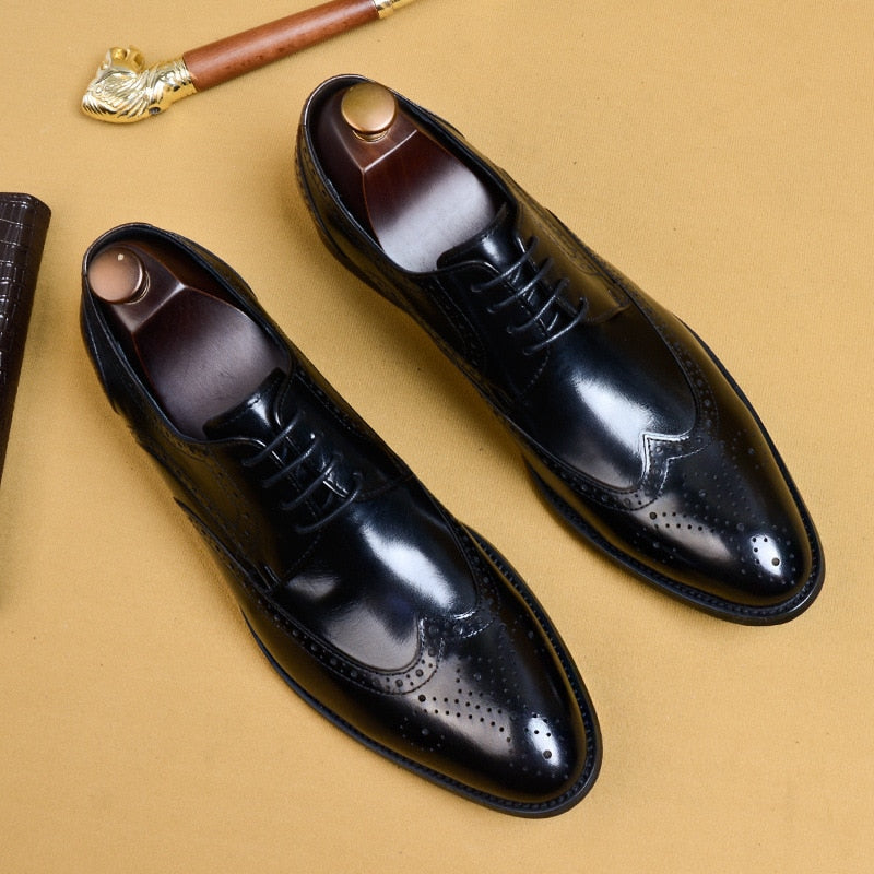 New Men Dress Handmade Shoes, Genuine Leather Male Oxford Best Italian Classic Vintage Lace-up, Men Brogue Shoes Oxford