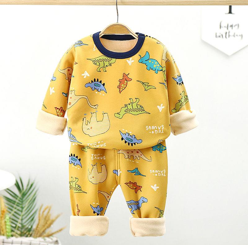 Winter Children Clothing Sets Warm Fleece Pajamas For Boys Girls Thicken Kids Dinosaur Sleepwear Baby Thermal Underwear Pyjamas
