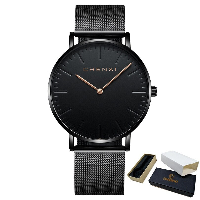 CHENXI Brand Fashion Lovers Wristwatches Women Dress Watches Women Quartz-Watch Men Casual Mesh Strap Ultra Thin Clock Watches