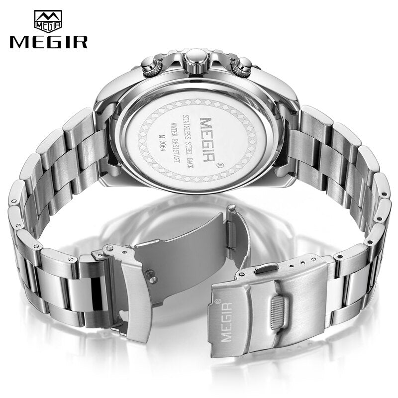 MEGIR Watch Luxury Business Quartz Mens Watches Sport Military Watch Men Full Steel Chronograph Waterproof relogio masculino