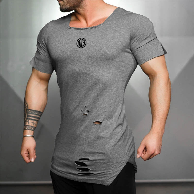 New 2020 Cotton Men&#39;s T shirt Vintage Ripped Hole T-shirt Men Fashion Casual Top Tee Men Hip Hop Activewears Fitness Tshirt Male