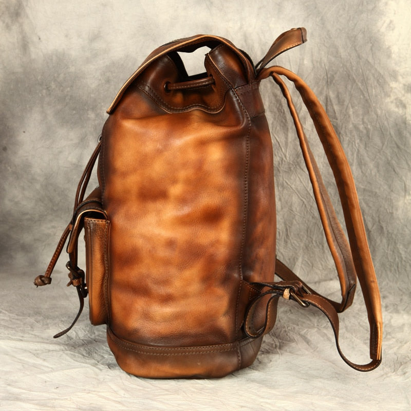 Brand Original Handmade Backpack Italian Imported Calfskin Bag Men&#39;s Large Capacity Vintage Genuine Leather Double Shoulder Bag