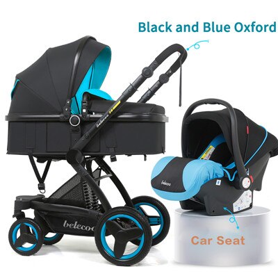 Belecoo baby stroller high landscape baby stroller basket can sit lying folding 3in1 leather baby stroller with car seat  gift