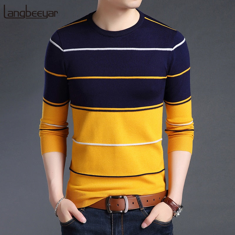 2022 New Fashion Brand Sweater Mens Pullover Striped Slim Fit Jumpers Knitred Woolen Autumn Korean Style Casual Men Clothes