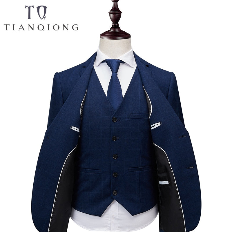 Brand Men 3 Piece Suit Jacket Pant Vest / 2018 Men Business Slim Suits Sets Wedding Dress Mens Plaid Suits Formal Wear QT160