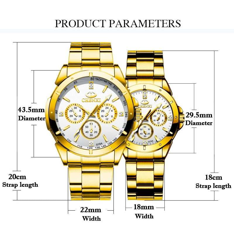 Top Brand CHENXI Set Watch Men Women Luxury Golden Quartz Couple Wristwatch Waterproof Stainless Steel Clock Mens Ladies Watches