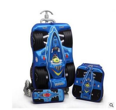 Boy&#39;s Car trolley case wheeled Rolling Bag 3D Children Travel suitcase Trolley School Backpack Kid&#39;s Trolley Bags with wheels