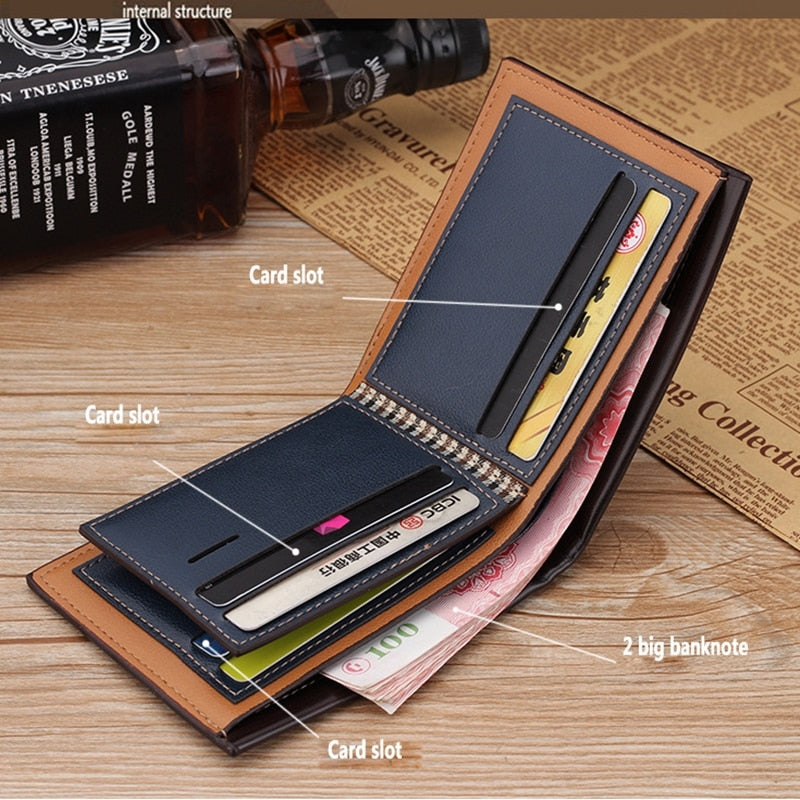 Vintage Men Leather Wallet Short Slim Male Purses Money Credit Card Holders Men Wallet Money Bag T002