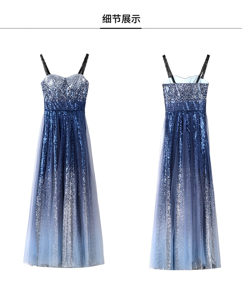 sexy blue gradient socialite birthday party annual toast stars evening dress