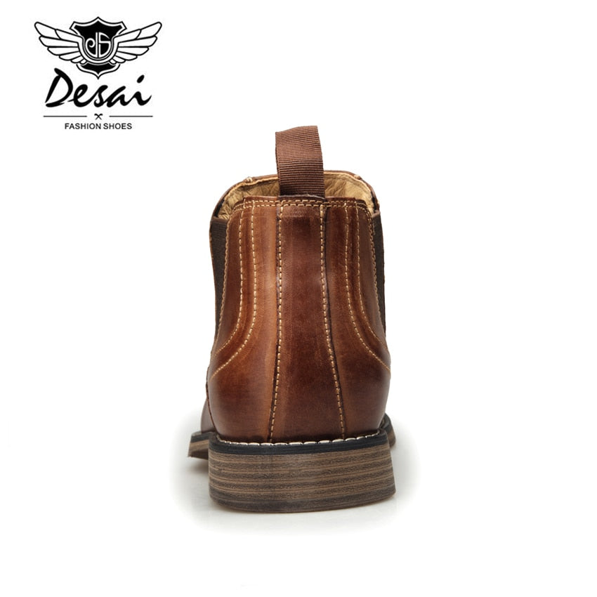 DESAI Genuine Leather Men&#39;s Boots Vintage Style High-Cut Lace-Up Shoes Men Fashion Casual Brogue High Boots EUR Size 8-12