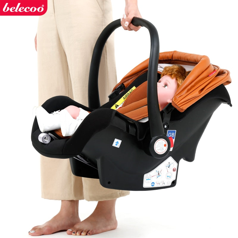 Belecoo baby stroller high landscape baby stroller basket can sit lying folding 3in1 leather baby stroller with car seat  gift