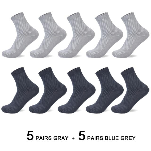 10 Pairs/Lot Men&#39;s Bamboo Fiber Socks 2022 New Compression Autumn Long Black Business Casual Man Dress Sock Gift Plus Size 42-45