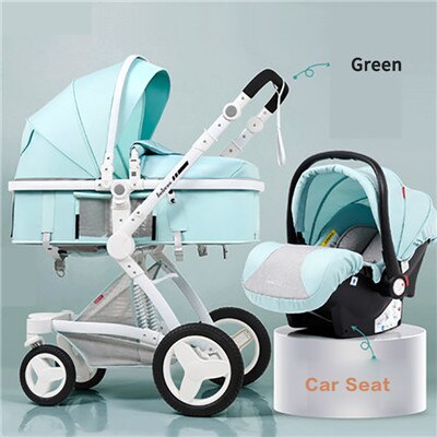 Belecoo baby stroller high landscape baby stroller basket can sit lying folding 3in1 leather baby stroller with car seat  gift