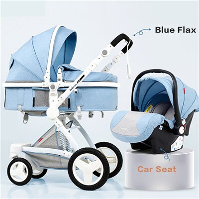 Belecoo baby stroller high landscape baby stroller basket can sit lying folding 3in1 leather baby stroller with car seat  gift