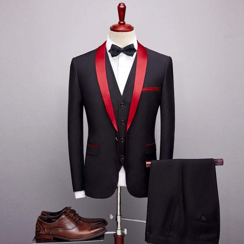 Brand Men Suit 2019 Wedding Suits for Men Shawl Collar 3 Pieces Slim Fit Burgundy Suit Mens Royal Blue Tuxedo Jacket QT977