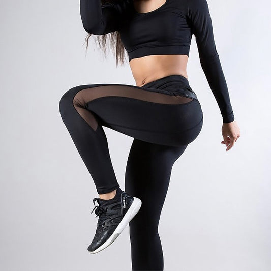 CHRLEISURE Solid High Waist Fitness Legging Women Heart Workout Leggins Femme Fashion Mesh And PU Leather Patchwork Leggings