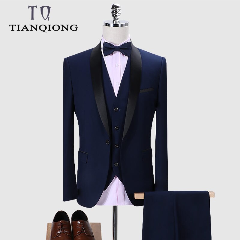 Brand Men Suit 2019 Wedding Suits for Men Shawl Collar 3 Pieces Slim Fit Burgundy Suit Mens Royal Blue Tuxedo Jacket QT977