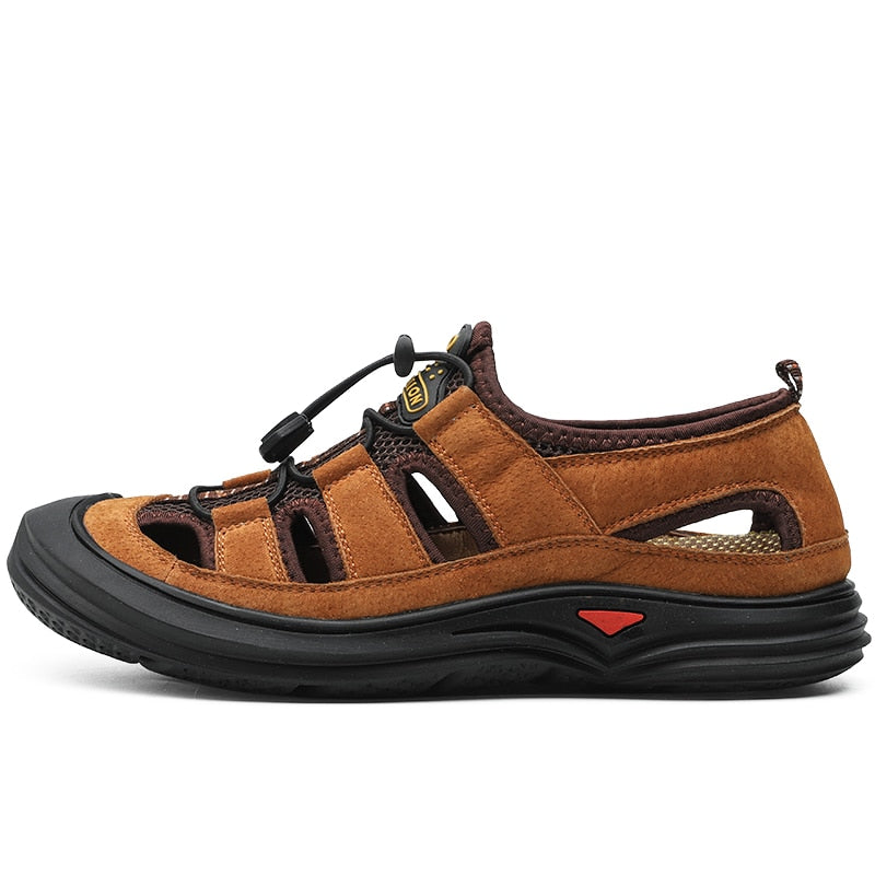 ZUNYU New Men Leather&amp;Mesh Outdoor Sandals 2019 Summer Men Breathable Casual Shoes Footwear Walking Beach Sandals Water Sneakers
