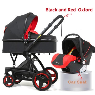 Belecoo baby stroller high landscape baby stroller basket can sit lying folding 3in1 leather baby stroller with car seat  gift