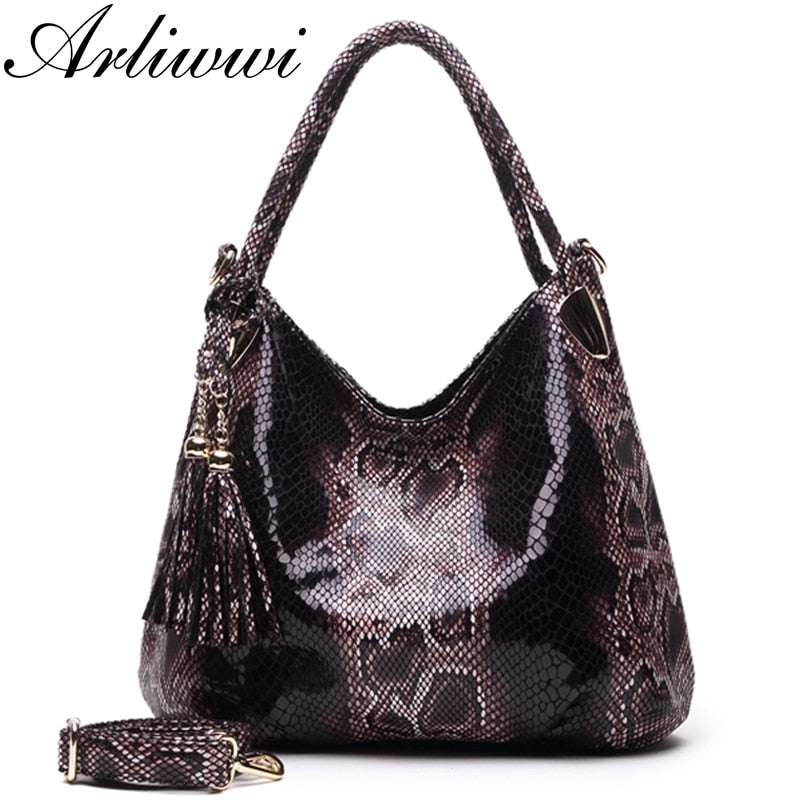 BIG SALE*Individual Fashion Snake Large Capacity Lady Bags New Tassel Embossed PU Leather Cross Body Handbags Women GPY01