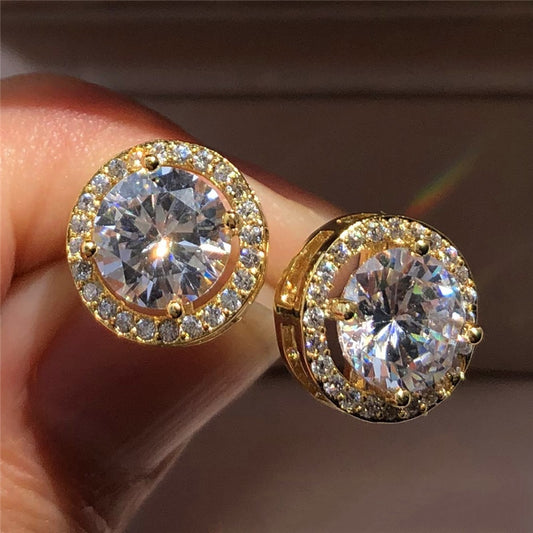 Female Luxury Crystal Round Stud Earrings Vintage Silver Color Wedding Jewelry White Zircon Stone Earrings For Women