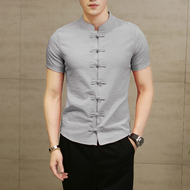 New Summer Best Linen Men Shirt Culture Short Sleeve |Traditional Men Clothing Kongfu Shirt  www.chishtismart.com