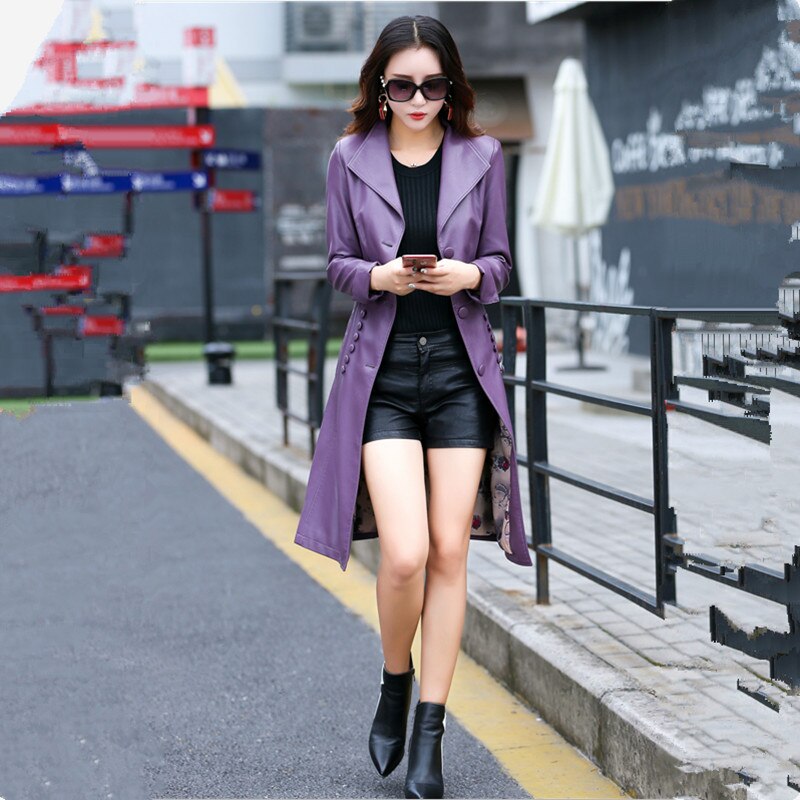 2022 Autumn Winter Women Faux Leather Jacket New Female Fashion Solid Turn Collar Single Breasted Button Belt Decoration Coat