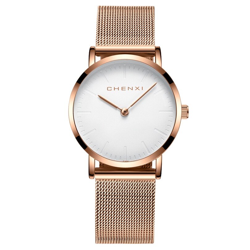 CHENXI Brand Fashion Lovers Wristwatches Women Dress Watches Women Quartz-Watch Men Casual Mesh Strap Ultra Thin Clock Watches