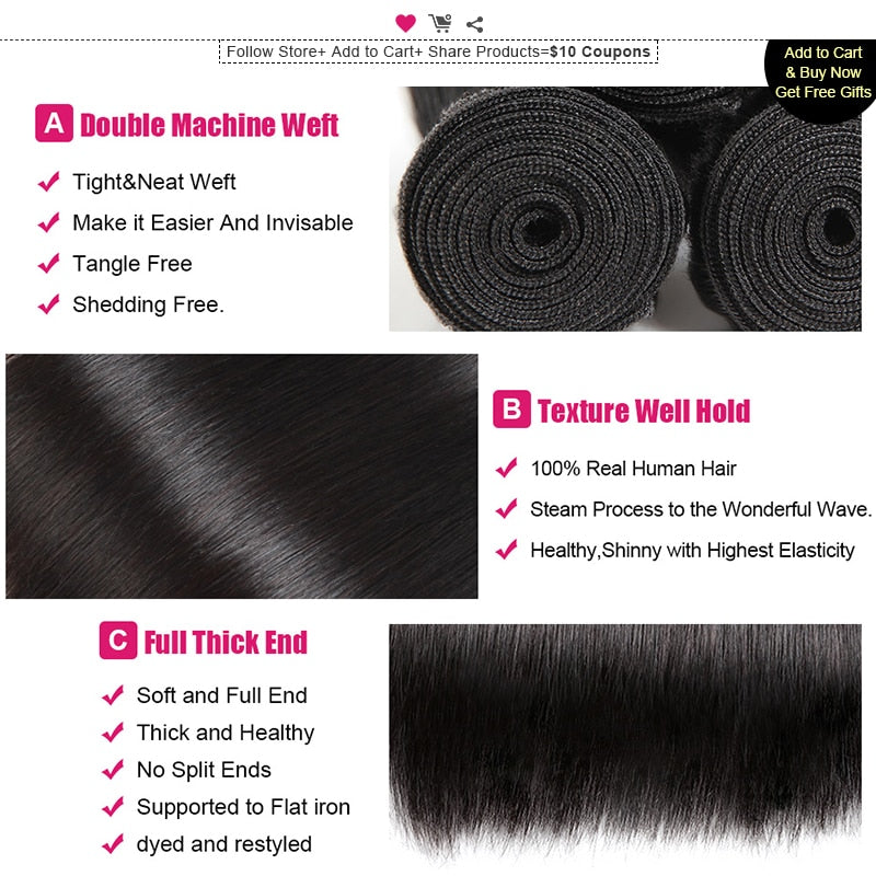 Ishow Wholesale Human Hair Bundles Deals Brazilian Straight Hair Weave Bundles 10pcs/Lot Natural Color Non Remy Hair Extensions