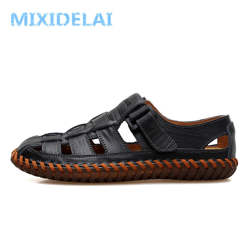 MIXIDELAI Summer Men Sandals 2023 Leisure Beach Men Shoes High Quality Genuine Leather Sandals The Men&#39;s Sandals Big Size 39-47