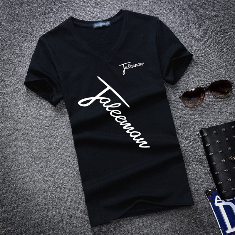 T-Shirt Men- New Fashion Brand Man T-shirt, Printed Slim Short Sleeve T Shirt, Men Tee Shirt V-Neck Cotton Casual T Shirts, Sizes S-5XL