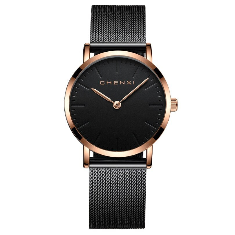 CHENXI Brand Fashion Lovers Wristwatches Women Dress Watches Women Quartz-Watch Men Casual Mesh Strap Ultra Thin Clock Watches