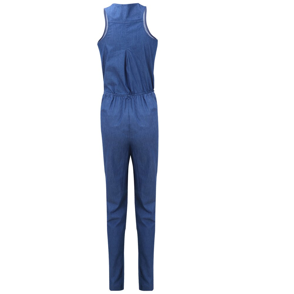 Sleeveless denim jumpsuit Loose playsuit jeans bodysuit Women