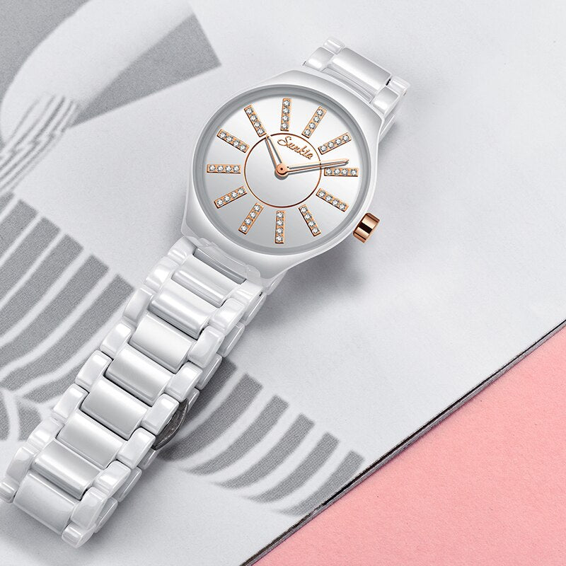 SUNKTA luxury women watches brand crystal fashion White Bracelet watches ladies watch waterproof watch women Relogio Feminino