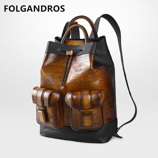 Men&#39;s Classic Italian Leather Backpack Multifunction Famous Brand Designer Daypack Vintage Laptop Travel Bag