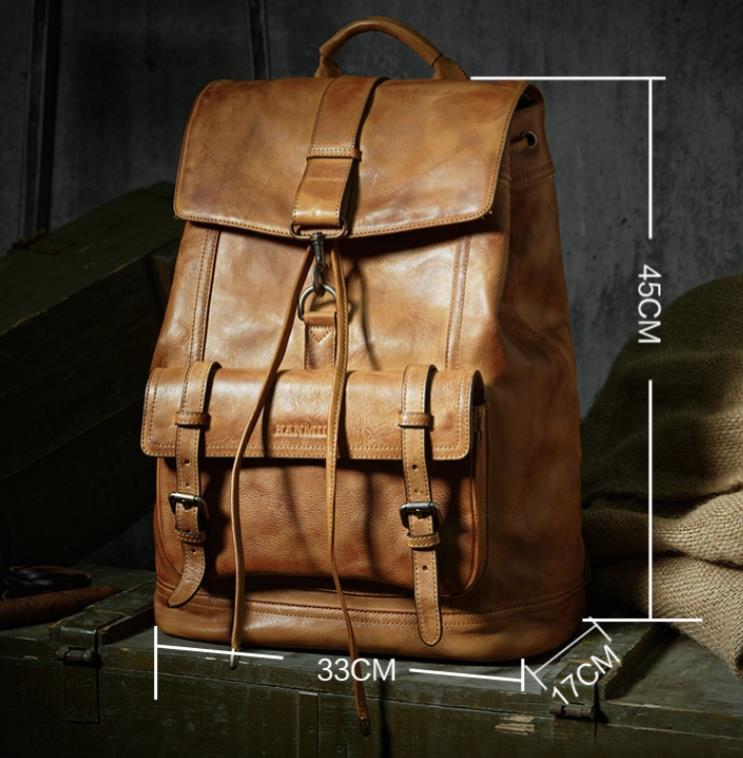 Genuine Leather Men Backpack Travel Shoulder Bag Full Leather Large Capacity Men&#39;s Laptop Backpacks First Layer Cowhide Bags