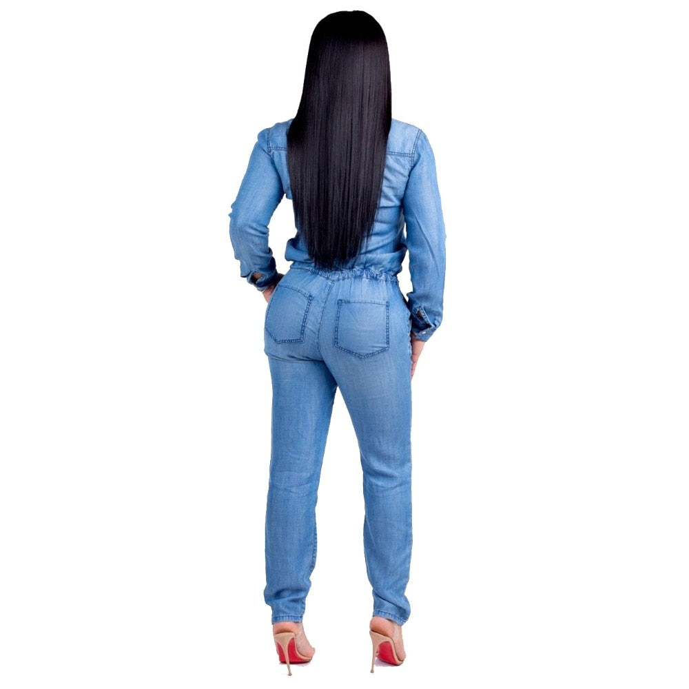 Fashion Autumn Jumpsuits women denim Playsuits plus size Bodysuits Long Sleeve Rompers jeans