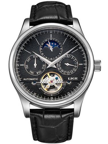 Reloj LIGE Double Tourbillon Switzerland men Watches Automatic Watch men Self-Wind Fashion Mechanical Wristwatch Leather Clock