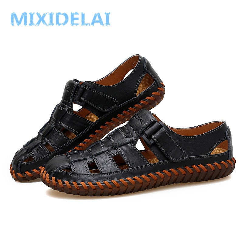 MIXIDELAI Summer Men Sandals 2023 Leisure Beach Men Shoes High Quality Genuine Leather Sandals The Men&#39;s Sandals Big Size 39-47