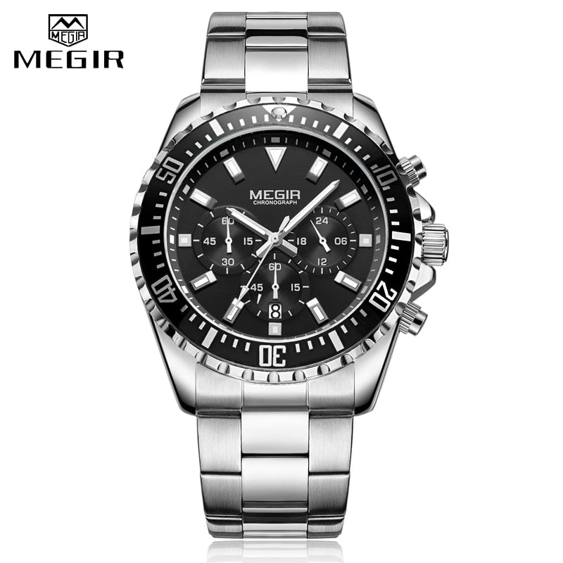 MEGIR Watch Luxury Business Quartz Mens Watches Sport Military Watch Men Full Steel Chronograph Waterproof relogio masculino