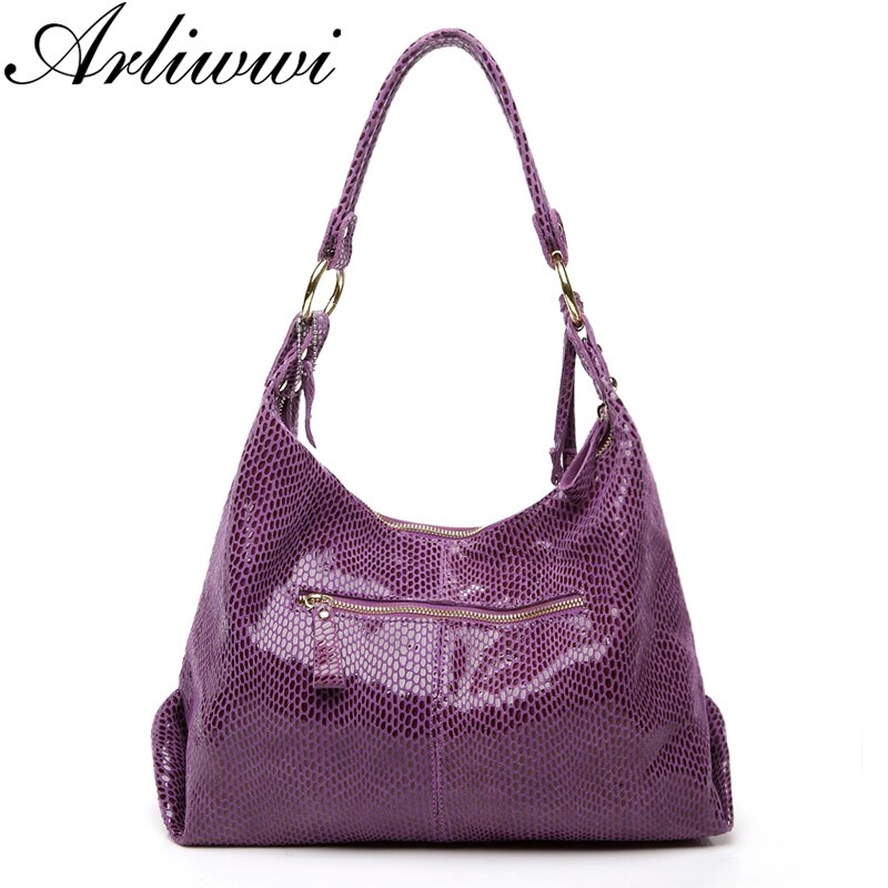 Arliwwi Brand Real Soft Suede Cow Leather Lady Crossbody Tassel Handbags Shiny Snake Embossed Shoulder Tote Bags For Women GY11