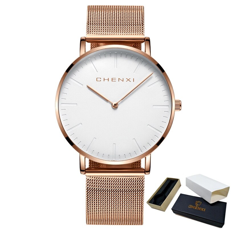 CHENXI Brand Fashion Lovers Wristwatches Women Dress Watches Women Quartz-Watch Men Casual Mesh Strap Ultra Thin Clock Watches