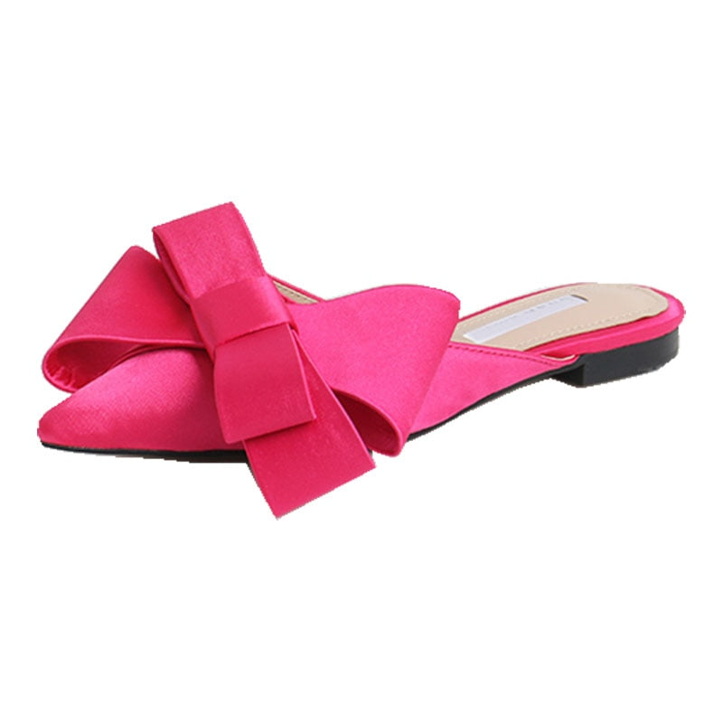 2018 spring and summer women&#39;s shoes Korean silk satin Pointed bow tie slippers Baotou flat heel sets semi slippers